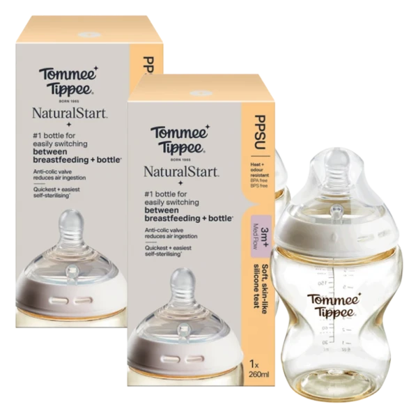 Combo 2 Bình Sữa PPSU Ty Siêu Mềm Tự Nhiên Tommee Tippee 260ml, Núm Ty Của Bình 3-6 Tháng