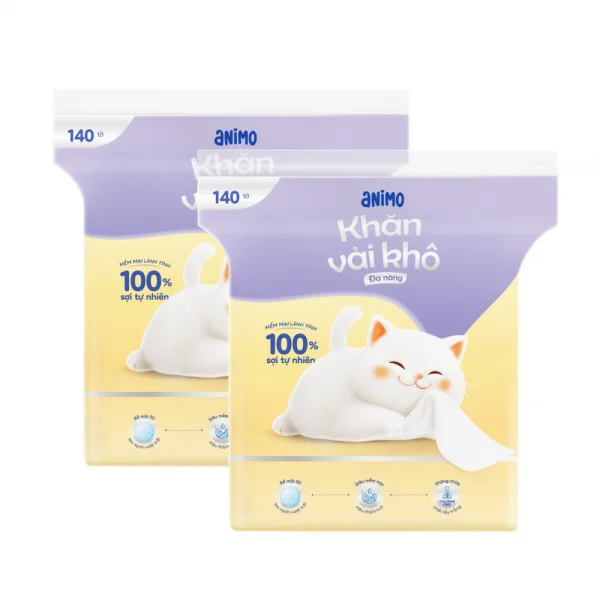 Combo 2 Khăn vải khô đa năng Animo (140 tờ)