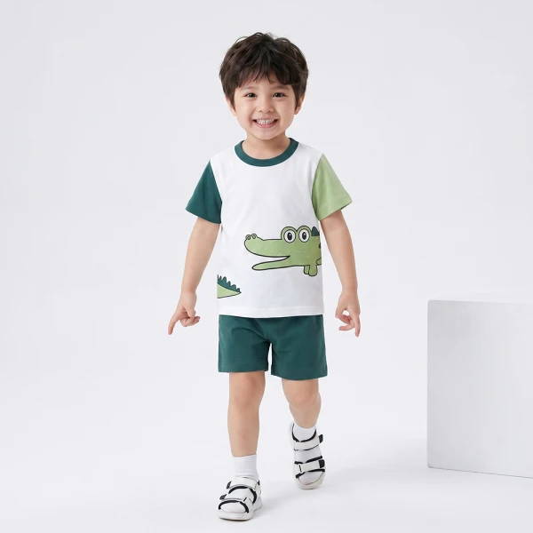 Bộ bé trai ngắn Animo Easy SU26 HN0526065 (1-4Y,Trắng-Lá)