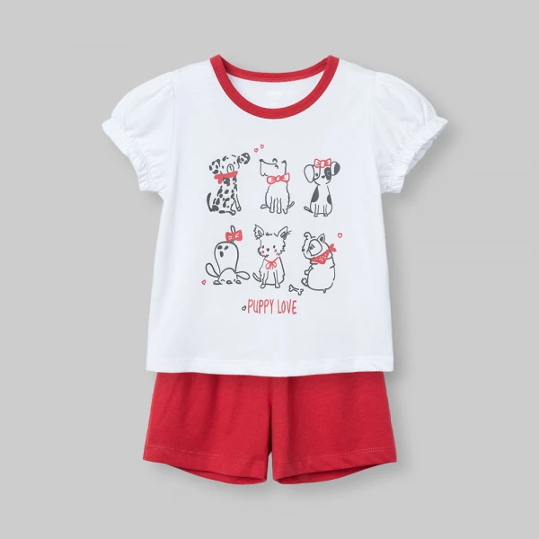 Bộ bé gái ngắn Animo Easy SU26 LU0626004 (1Y-4Y,Trắng-đỏ)