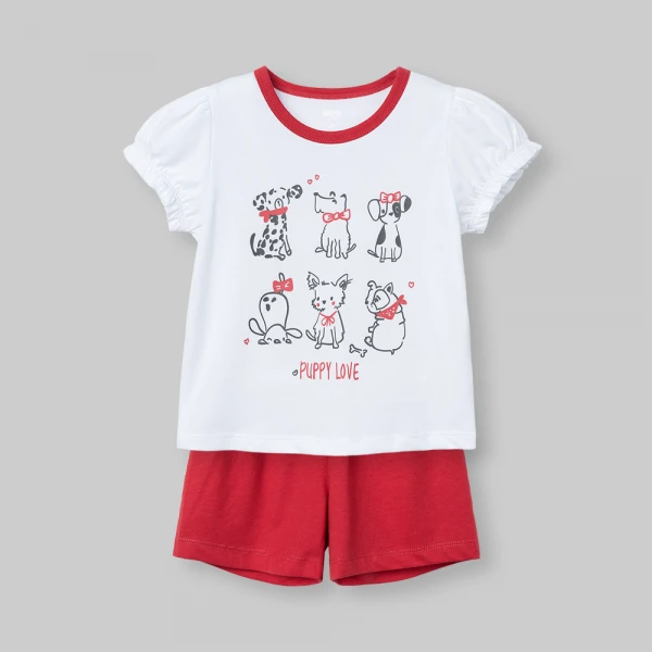 Bộ bé gái ngắn Animo Easy SU26 LU0626004 (1Y-4Y,Trắng-đỏ)