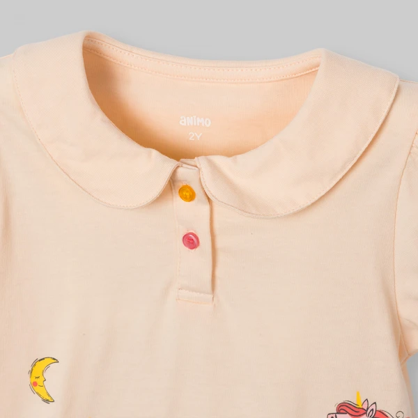 Bộ bé gái ngắn áo polo chân váy Animo LU0526084 (1Y-6Y,Kem-Dương)