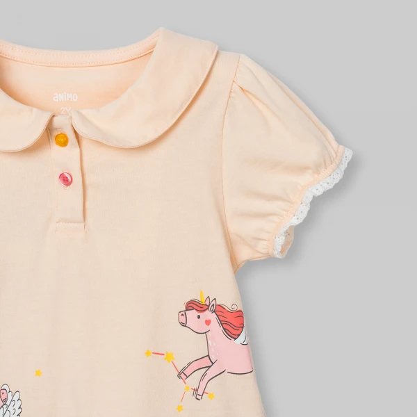 Bộ bé gái ngắn áo polo chân váy Animo LU0526084 (1Y-6Y,Kem-Dương)