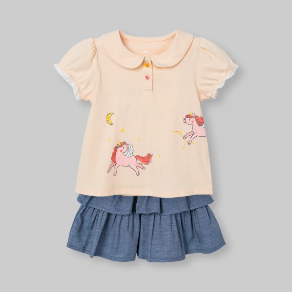 Bộ bé gái ngắn áo polo chân váy Animo LU0526084 (1Y-6Y,Kem-Dương)