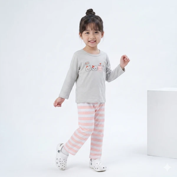 Bộ bé gái dài Animo Easy SU26 TX0526080 (1Y-4Y,Xám-Trắng)