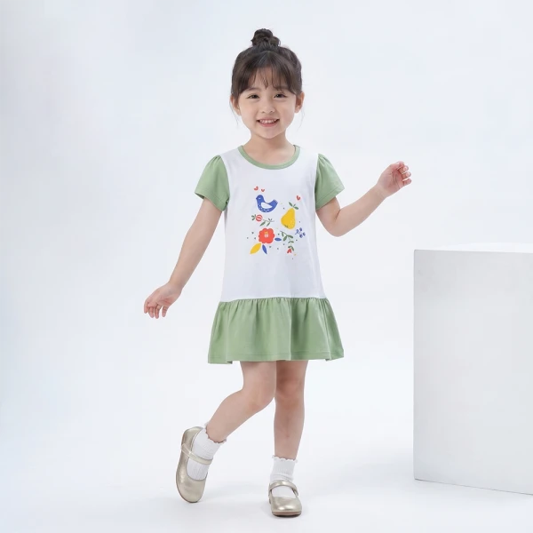Đầm bé gái Animo Easy SU26 TX0626046 (1Y-4Y,Trắng-Lá)