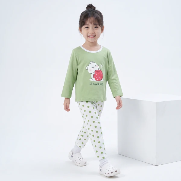 Bộ bé gái dài Animo Easy SU26 TX0626045 (1Y-4Y,Lá-Trắng)