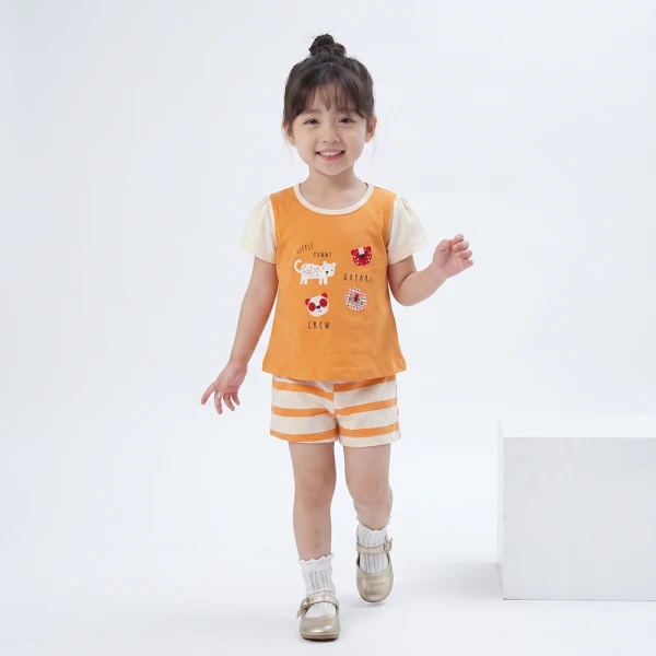 Bộ bé gái ngắn Animo Easy SU26 TX0626043 (1Y-4Y,Cam-Trắng)