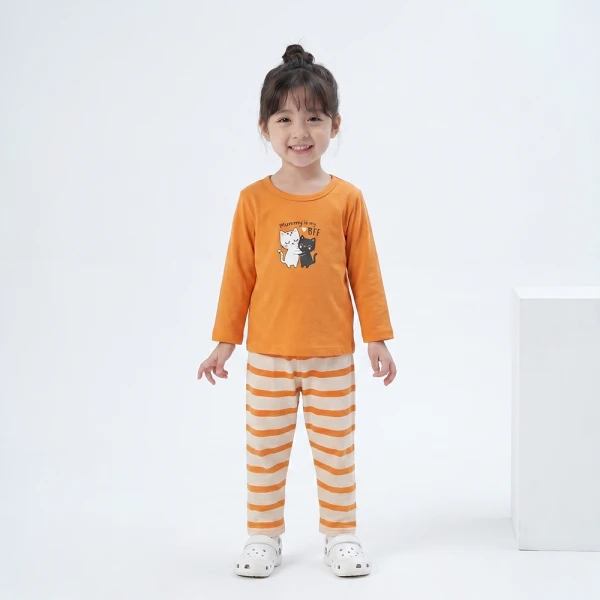 Bộ bé gái dài Animo Easy SU26 TX0626044 (1Y-4Y,Cam-Trắng)