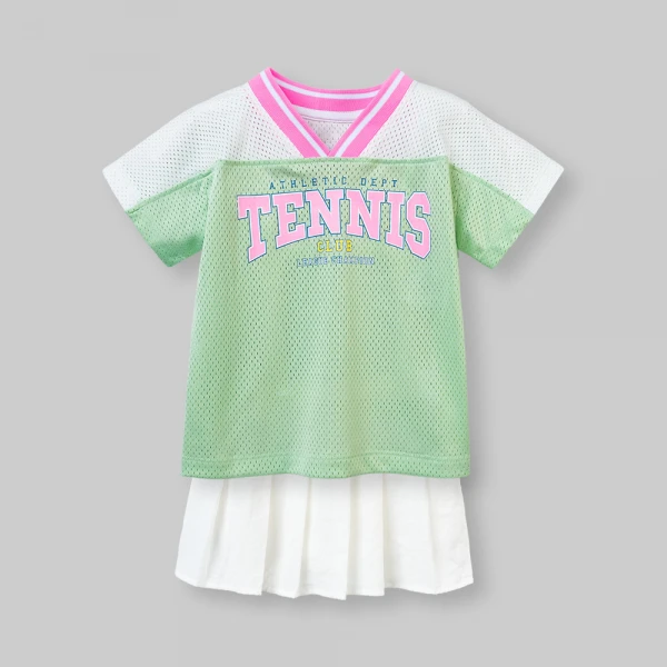 Bộ bé gái ngắn thể thao Animo Champs SU26 TX0426052 (1Y-6Y,Lá-Trắng)