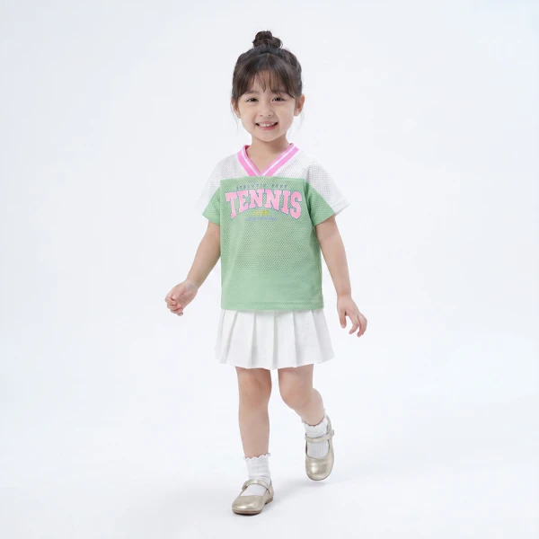 Bộ bé gái ngắn thể thao Animo Champs SU26 TX0426052 (1Y-6Y,Lá-Trắng)