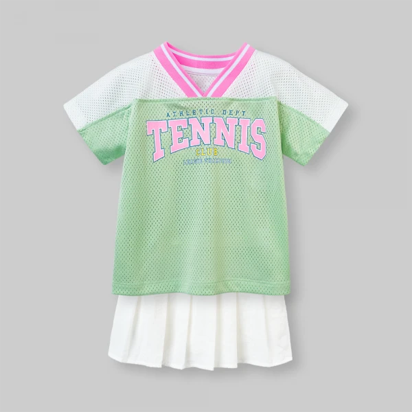 Bộ bé gái ngắn thể thao Animo Champs SU26 TX0426052 (1Y-6Y,Lá-Trắng)