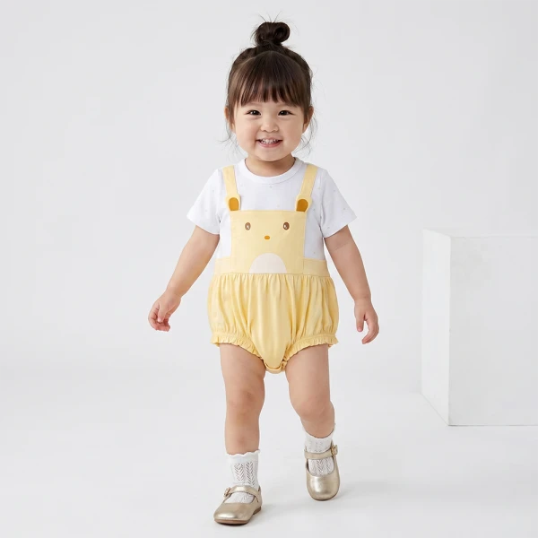 Bodysuit bé gái tam giác Animo champs_yellow VD0526007 (0-9M,Vàng nhạt-trắng)