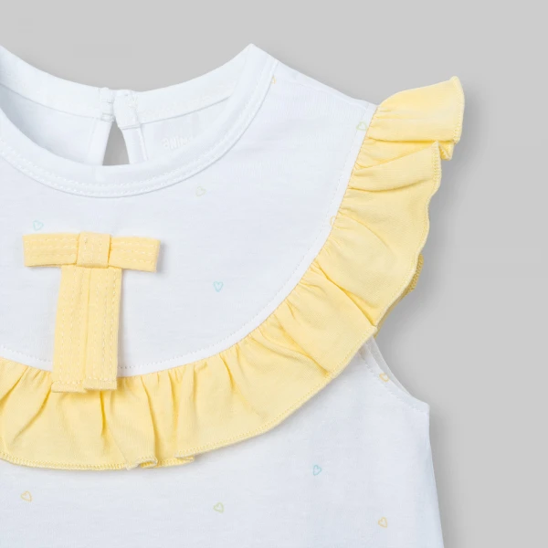 Bodysuit bé gái đùi Animo champs_yellow VD0526009 (0-12M,Trắng họa tiết-vàng)