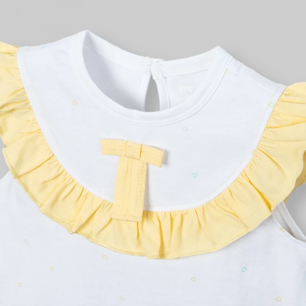 Bodysuit bé gái đùi Animo champs_yellow VD0526009 (0-12M,Trắng họa tiết-vàng)