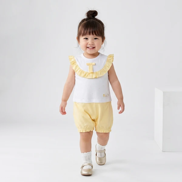 Bodysuit bé gái đùi Animo champs_yellow VD0526009 (0-12M,Trắng họa tiết-vàng)