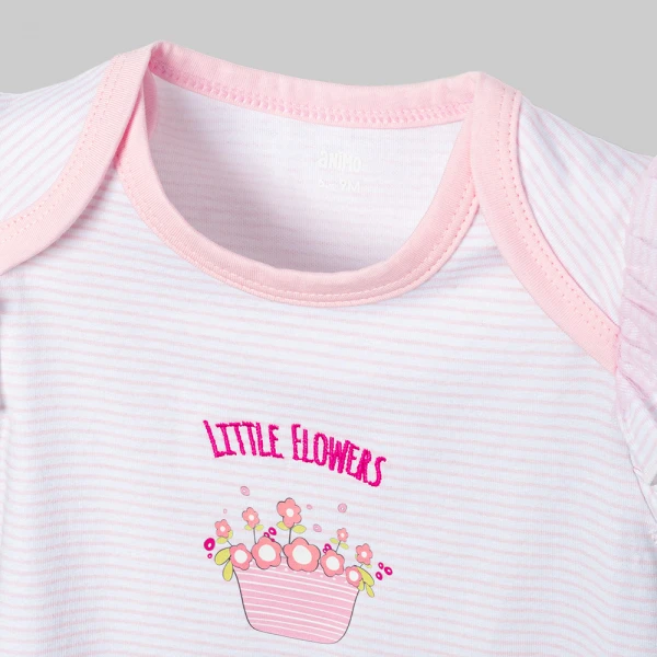Bodysuit bé gái tam giác Animo champs_pink VD0526012 (0-9M,Trắng-hồng nhạt)