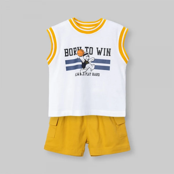 Bộ bé trai ngắn sát nách Animo champs SP26 HN0526052 (1-6Y,Trắng-Vàng)