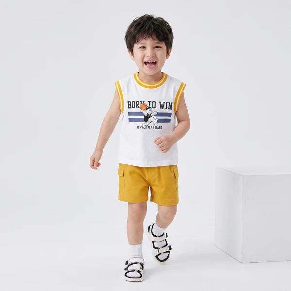 Bộ bé trai ngắn sát nách Animo champs SP26 HN0526052 (1-6Y,Trắng-Vàng)