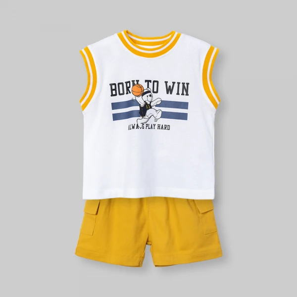 Bộ bé trai ngắn sát nách Animo champs SP26 HN0526052 (1-6Y,Trắng-Vàng)