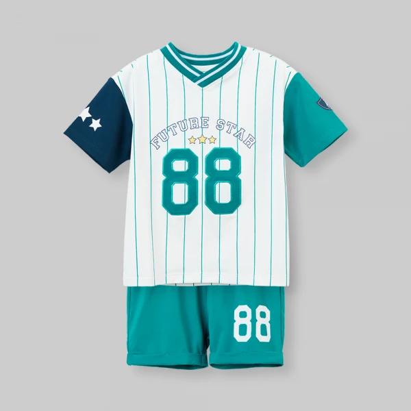 Bộ bé trai ngắn cổ tim Animo champs SP26 HN0526053 (1-6Y,Trắng-Lá)