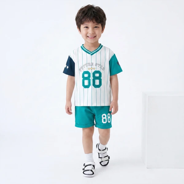 Bộ bé trai ngắn cổ tim Animo champs SP26 HN0526053 (1-6Y,Trắng-Lá)