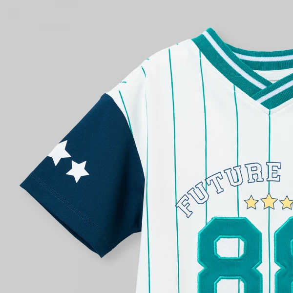 Bộ bé trai ngắn cổ tim Animo champs SP26 HN0526053 (1-6Y,Trắng-Lá)