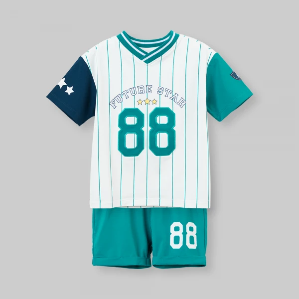 Bộ bé trai ngắn cổ tim Animo champs SP26 HN0526053 (1-6Y,Trắng-Lá)