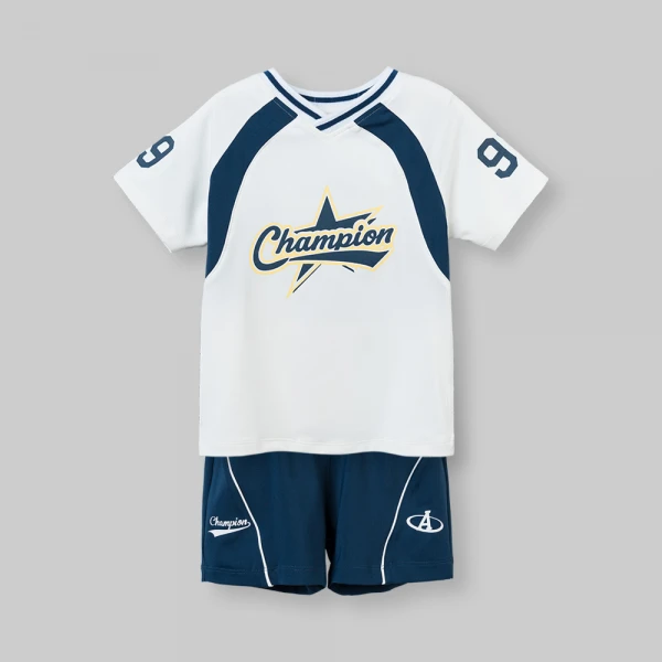 Bộ bé trai ngắn cổ tim Animo champs SP26 HN0626008 (1-6Y,Trắng-Dương)