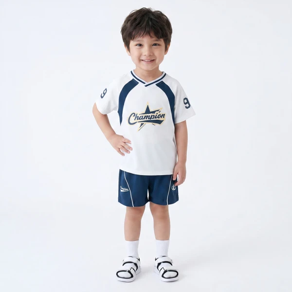 Bộ bé trai ngắn cổ tim Animo champs SP26 HN0626008 (1-6Y,Trắng-Dương)