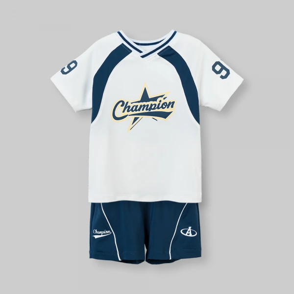 Bộ bé trai ngắn cổ tim Animo champs SP26 HN0626008 (1-6Y,Trắng-Dương)