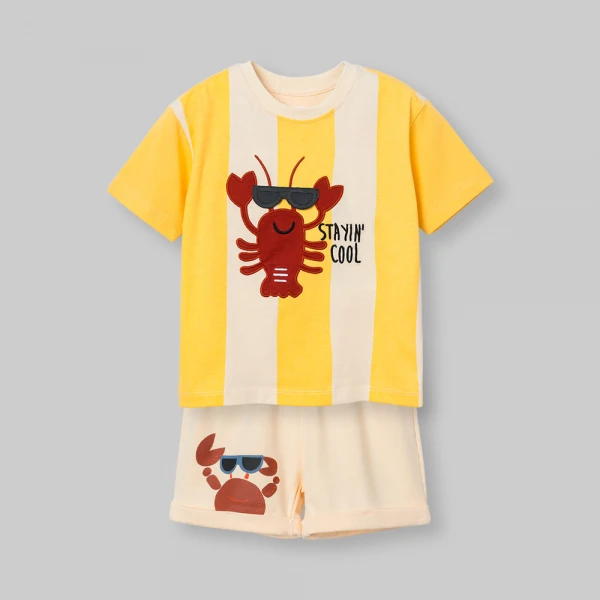 Bộ bé trai ngắn Animo Ocean Friends SP26 HN0626012 (1-6Y,Vàng-Kem)