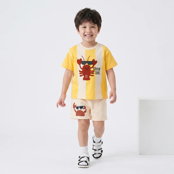 Bộ bé trai ngắn Animo Ocean Friends SP26 HN0626012 (1-6Y,Vàng-Kem)