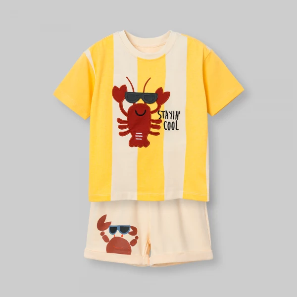 Bộ bé trai ngắn Animo Ocean Friends SP26 HN0626012 (1-6Y,Vàng-Kem)
