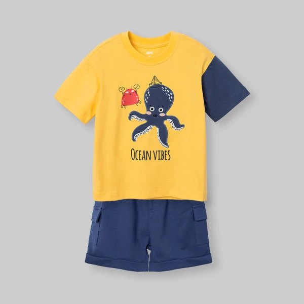 Bộ bé trai ngắn polo Animo Ocean Friends SP26 HN0626014 (1-6Y,Vàng-Dương)