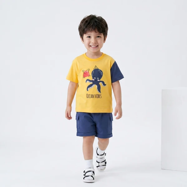 Bộ bé trai ngắn polo Animo Ocean Friends SP26 HN0626014 (1-6Y,Vàng-Dương)