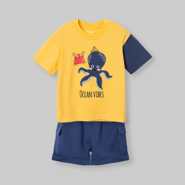 Bộ bé trai ngắn polo Animo Ocean Friends SP26 HN0626014 (1-6Y,Vàng-Dương)