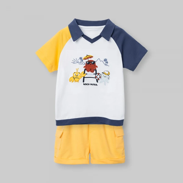 Bộ bé trai ngắn polo Animo Ocean Friends SP26 HN0626017 (1-6Y,Trắng-Vàng)