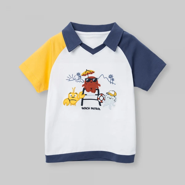 Bộ bé trai ngắn polo Animo Ocean Friends SP26 HN0626017 (1-6Y,Trắng-Vàng)