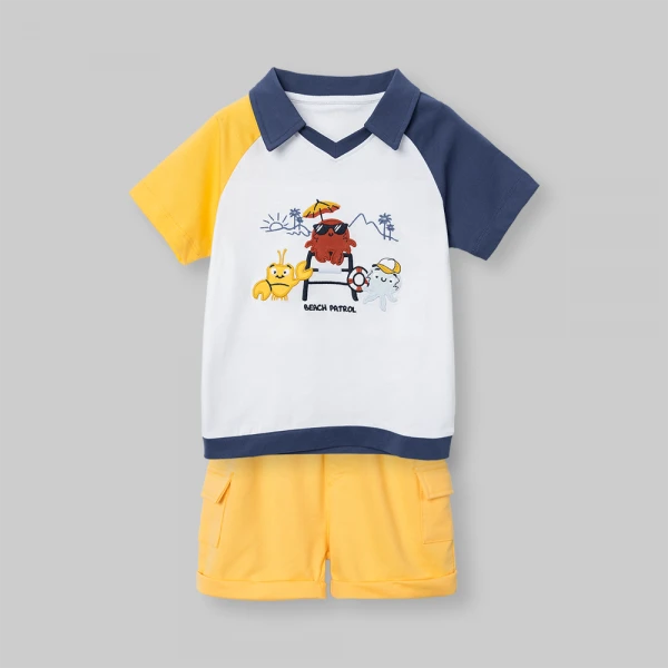 Bộ bé trai ngắn polo Animo Ocean Friends SP26 HN0626017 (1-6Y,Trắng-Vàng)