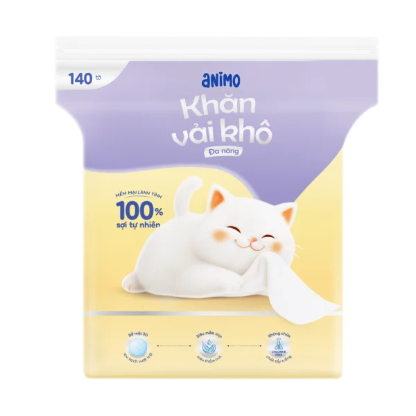 Khăn vải khô đa năng Animo (140 tờ)