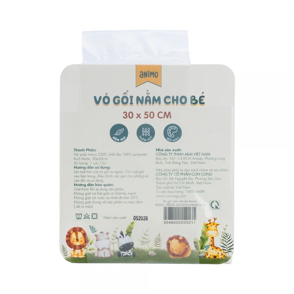 Vỏ gối nằm cho bé Animo B2601_AR003 (30x50cm,Nhiều màu)