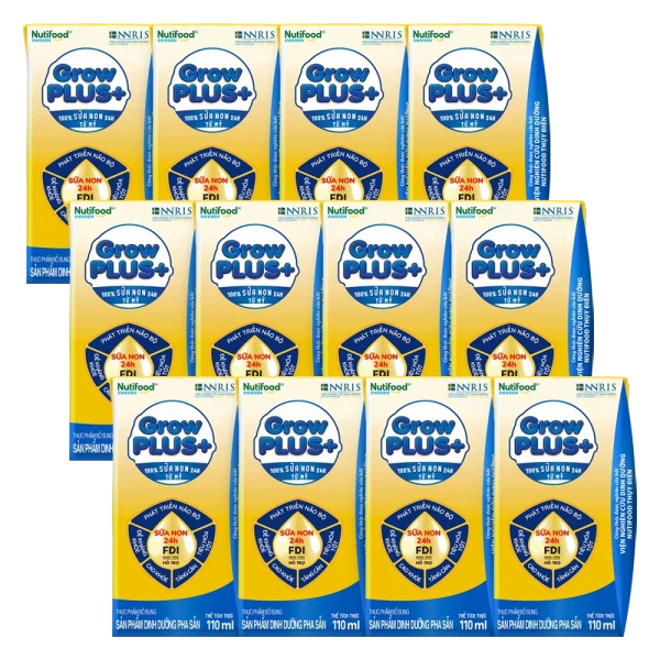 Combo 3 lốc SPDDPS GrowPLUS+ Sữa Non (Vàng), 110ml - Lốc 4 hộp (2+)