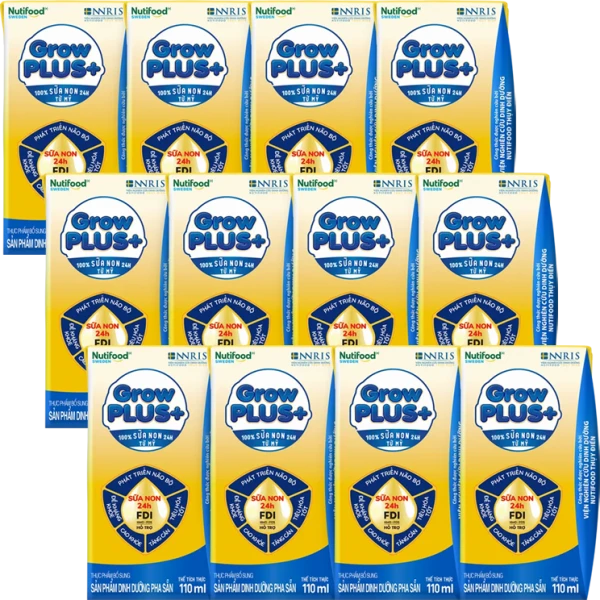 Combo 3 lốc SPDDPS GrowPLUS+ Sữa Non (Vàng), 110ml - Lốc 4 hộp (2+)