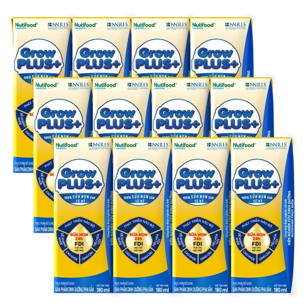 Combo 3 lốc SPDDPS GrowPLUS+ Sữa Non (Vàng), 180ml - Lốc 4 hộp (2+)