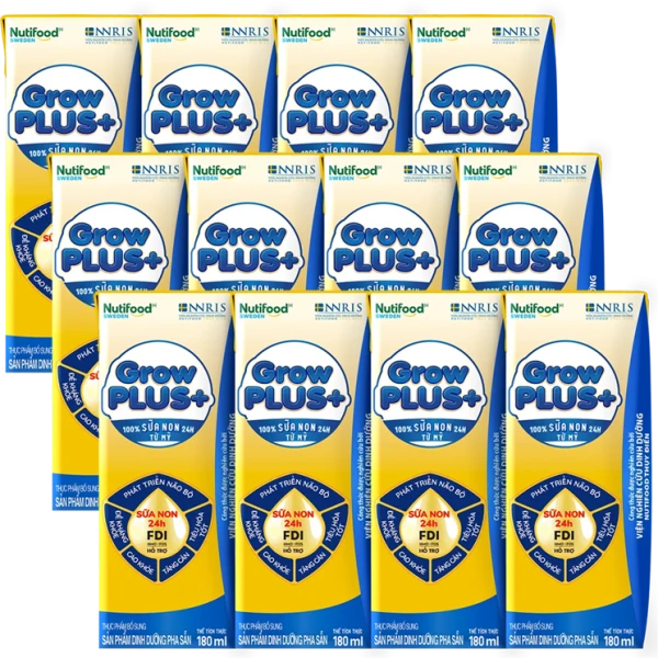 Combo 3 lốc SPDDPS GrowPLUS+ Sữa Non (Vàng), 180ml - Lốc 4 hộp (2+)