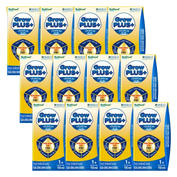 Combo 3 lốc SPDDPS GrowPLUS+ Sữa Non (Vàng) 1+ tuổi, 110ml - Lốc 4 hộp