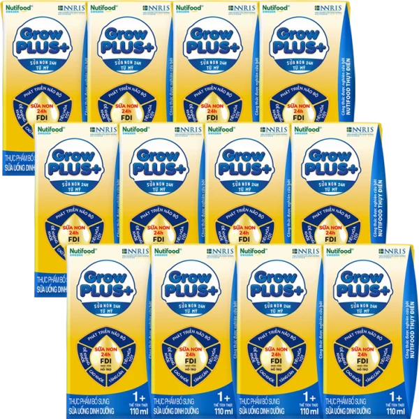 Combo 3 lốc SPDDPS GrowPLUS+ Sữa Non (Vàng) 1+ tuổi, 110ml - Lốc 4 hộp