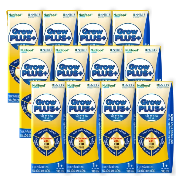 Combo 3 lốc SPDDPS GrowPLUS+ Sữa Non (Vàng) 1+ tuổi, 180ml - Lốc 4 hộp