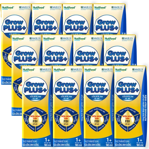 Combo 3 lốc SPDDPS GrowPLUS+ Sữa Non (Vàng) 1+ tuổi, 180ml - Lốc 4 hộp